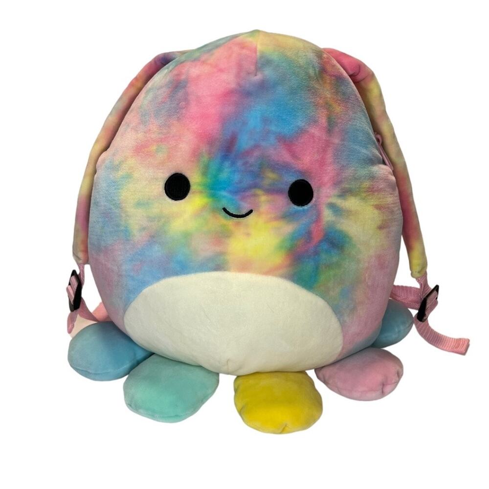 Squishmallows, Opal the Octopus Backpack, Tye Dye Pink Blue Yellow